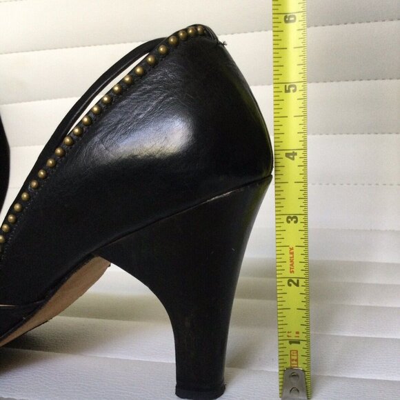 Calleen Cordero Hand Made Black Heels Brass Studs - Picture 4 of 6